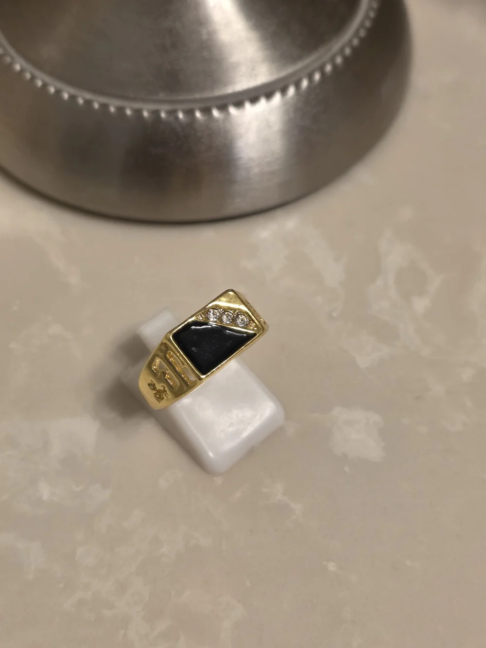 Men's Gold and Onyx CZ Statement Ring Size 8